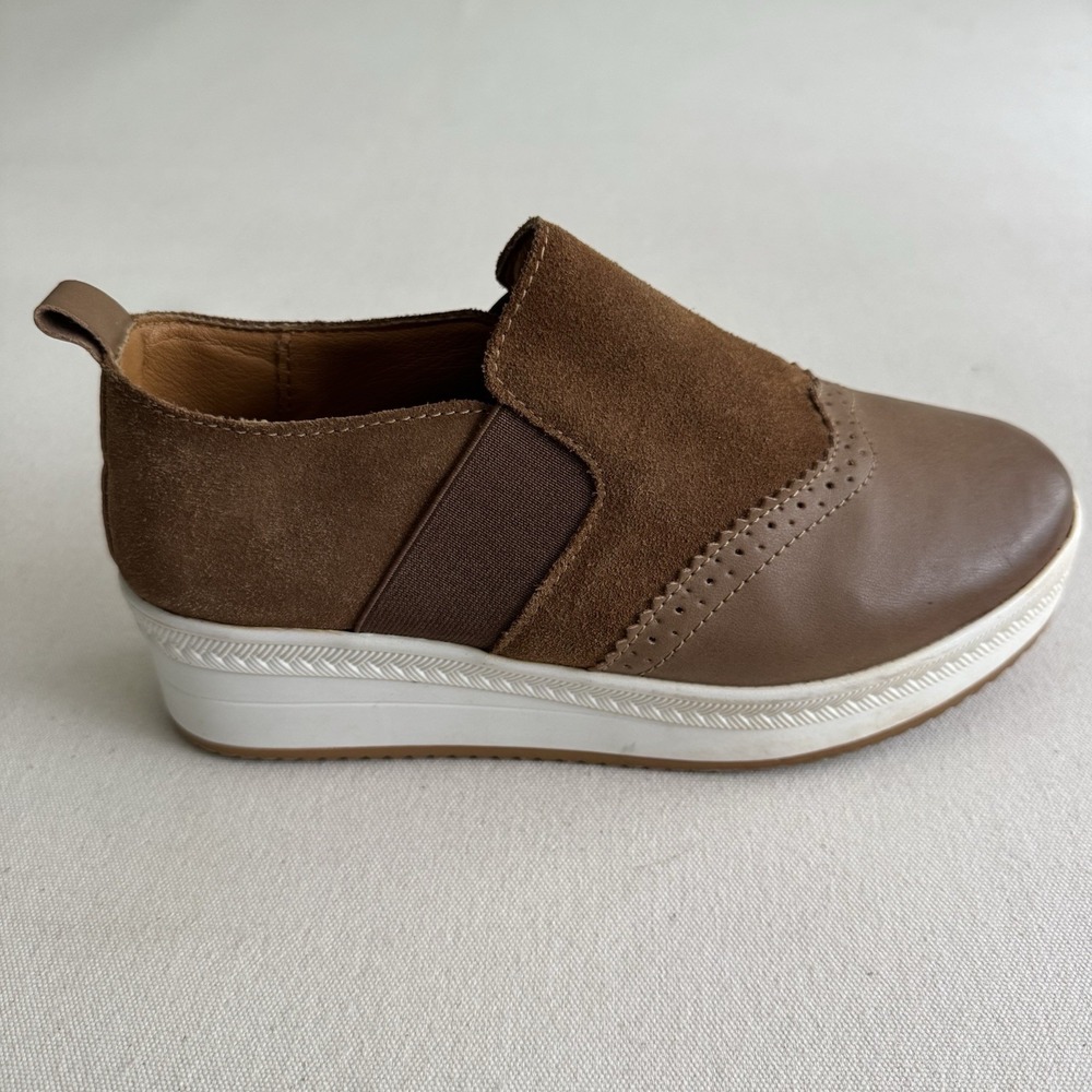 UNN Slip On Platform Sneaker Size 7W Penny Loafer High Heel Wedge Shoes Khaki - Picture 10 of 15